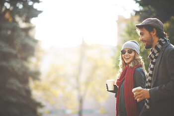 Couple Smiling Drinking coffee